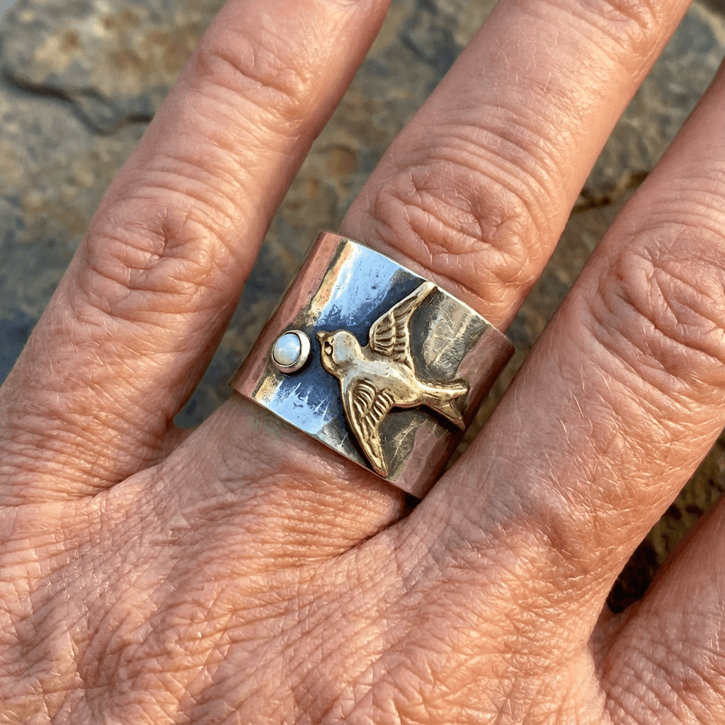 Vintage Nature Inspired Silver Plated Hummingbird Ring