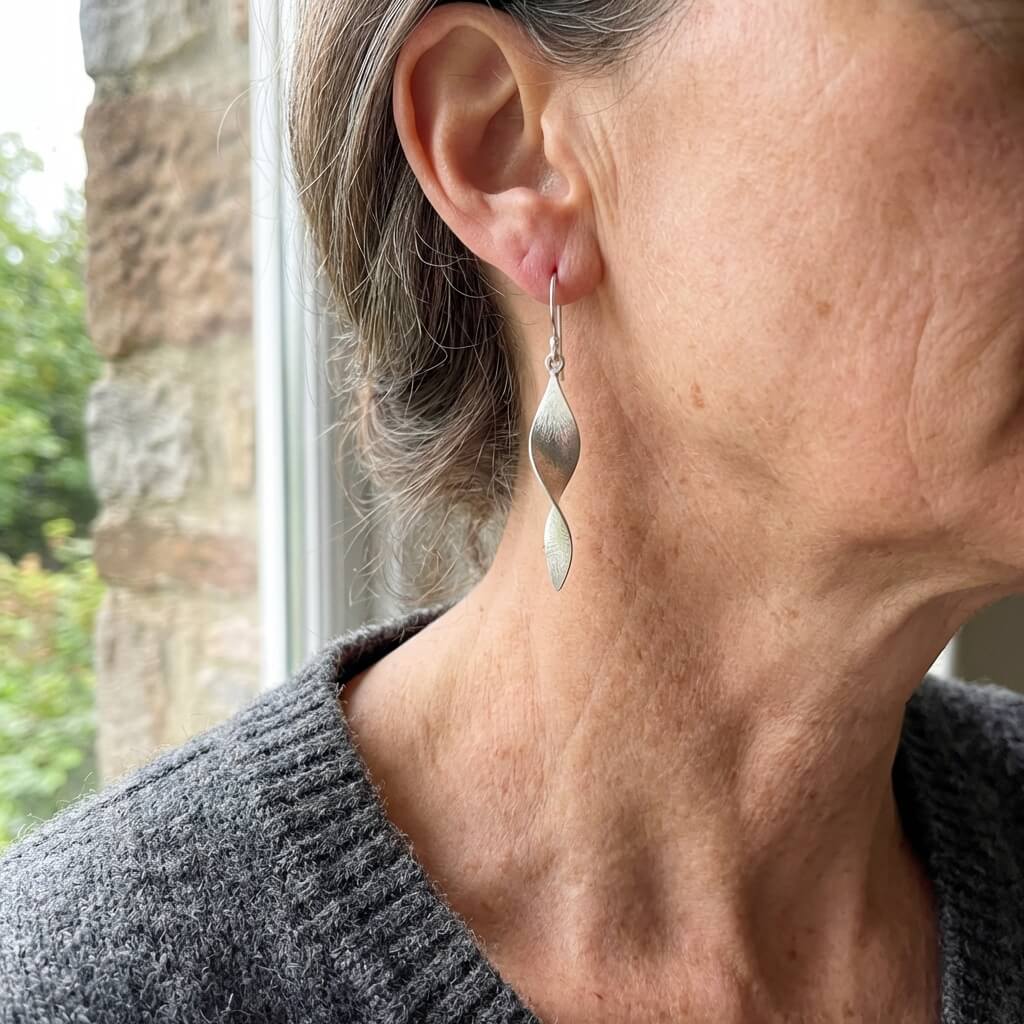 Minimalist Handmade Twisted Silver Drop Earrings