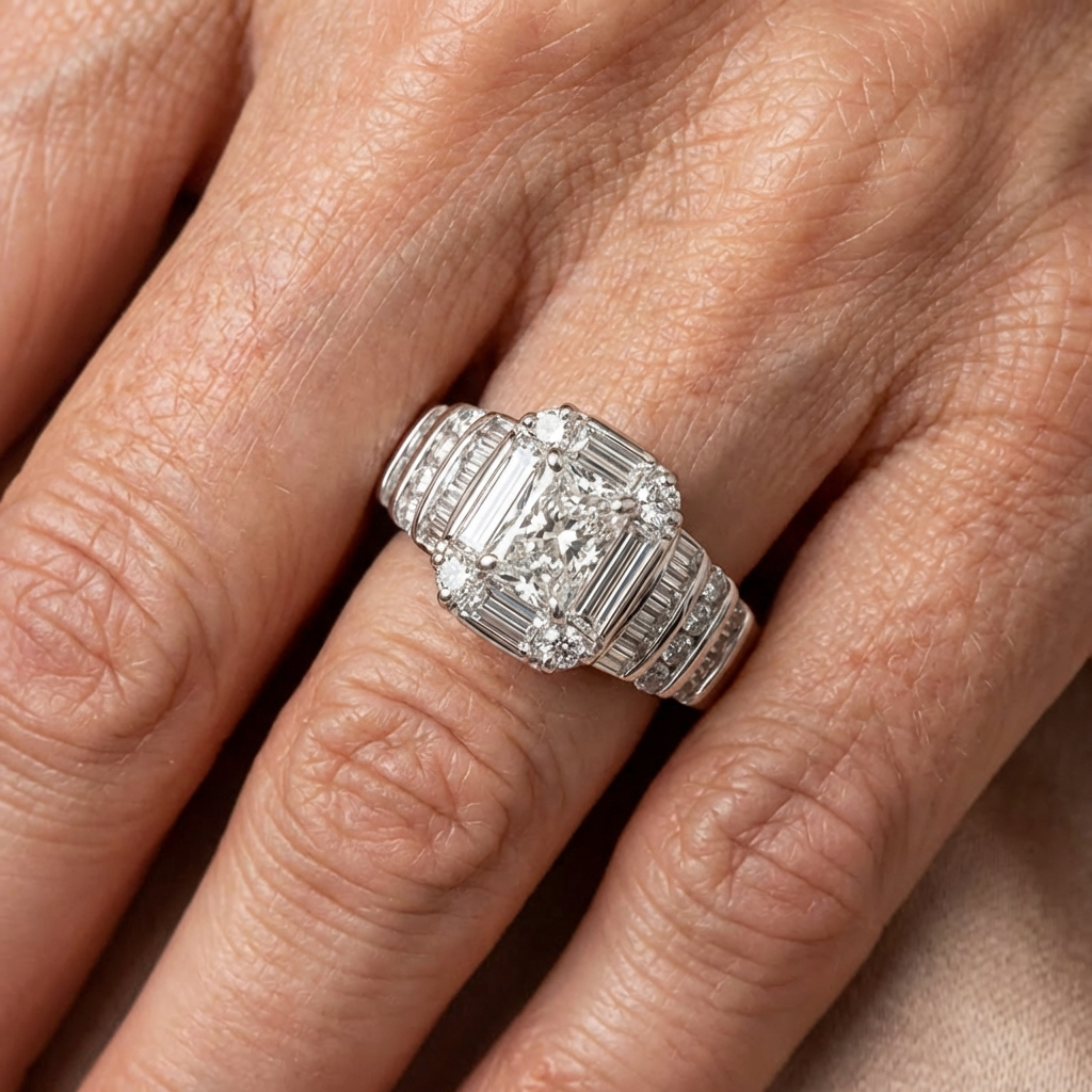 Elegant Silver Plated Bridal Style Square Zirconia Ring