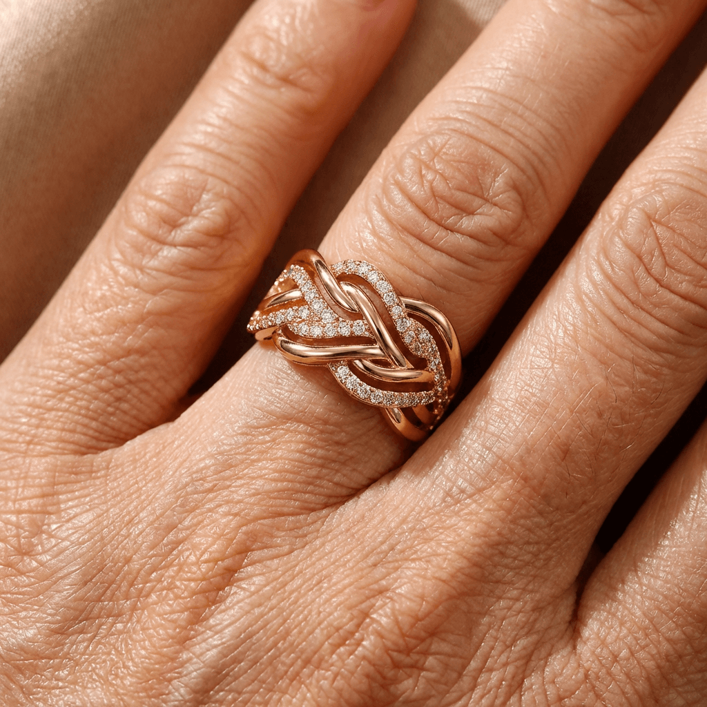 Elegant Gold Plated Interwoven Diamond Knot Band Ring