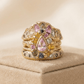 Cocktail Colorful Stones Forged Gold Ring