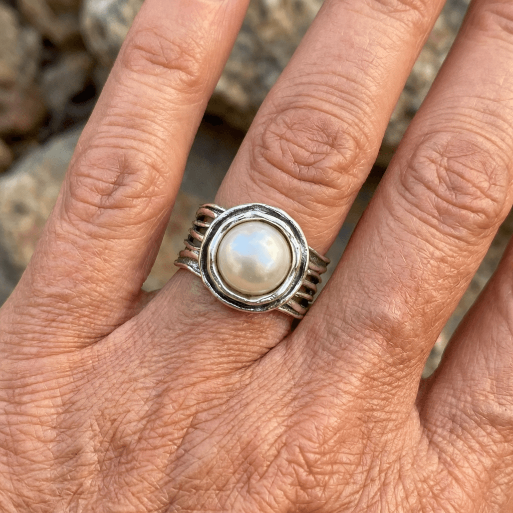 Vintage Silver Plated Faux Pearl Ring