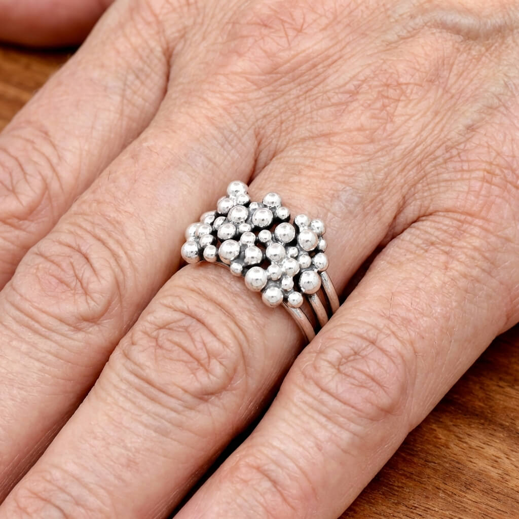 Silver Tone Multi Layer Cluster Ring