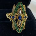 Bohemian Art Nouveau Dragon Fly Zirconia Gold Plated Ring