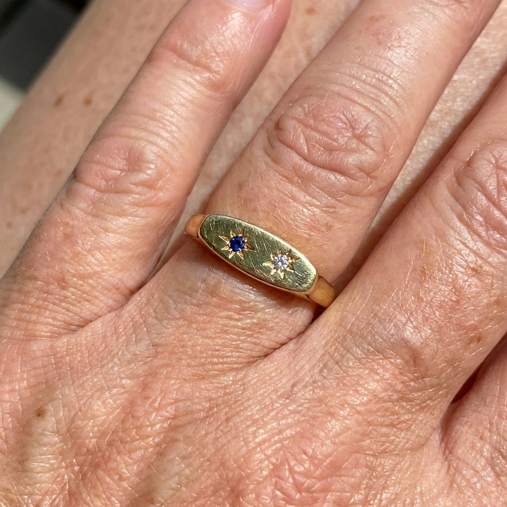 Vintage Celestial Blue Star Gold Plated Ring