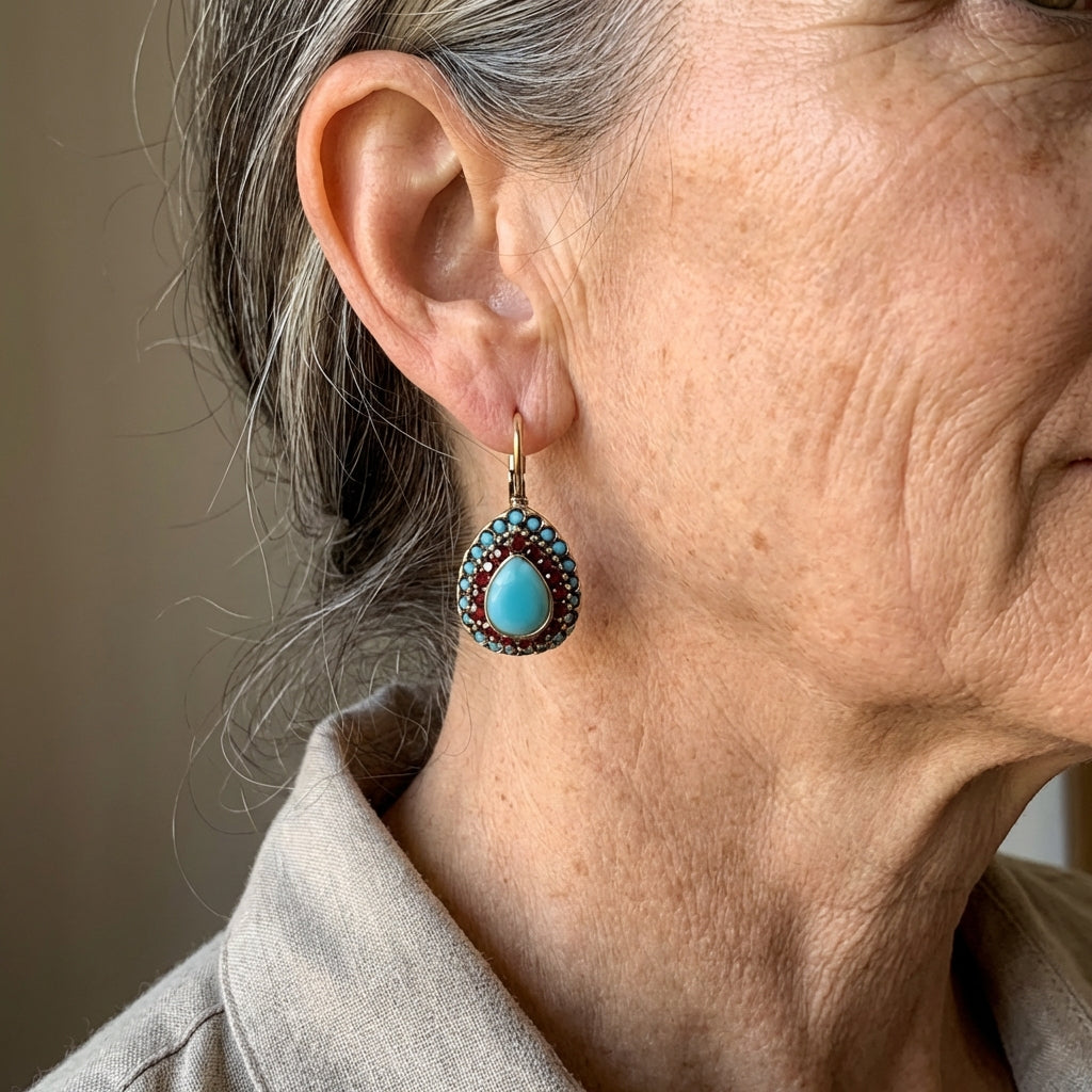 Vintage Turquoise Rhinestone Teardrop Resin Earrings