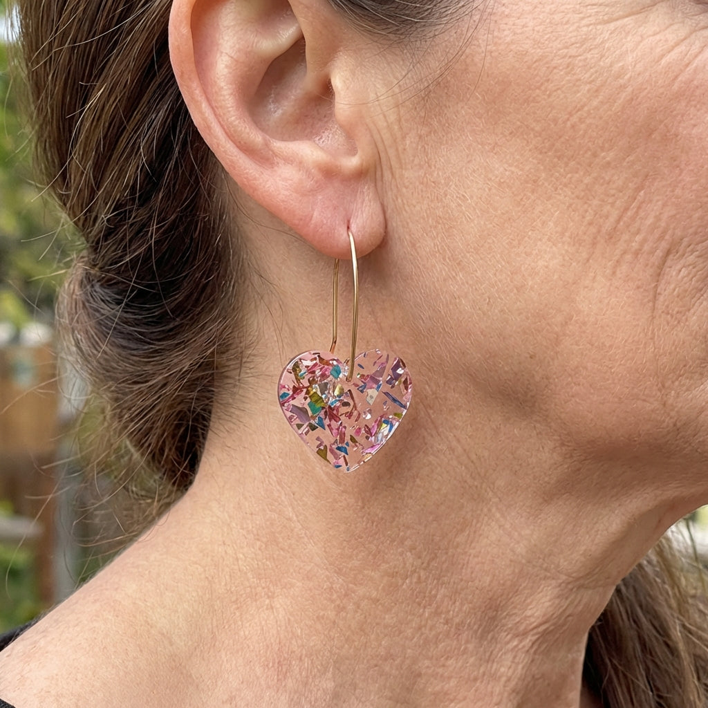 Resin Glitter Heart Pendant Earrings