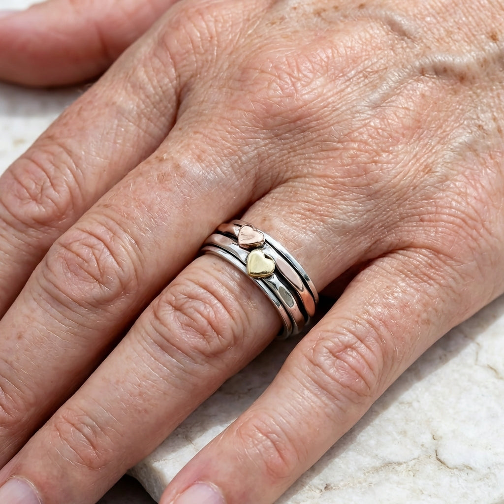 Bohemian Retro Two Tone Heart Wide Ring