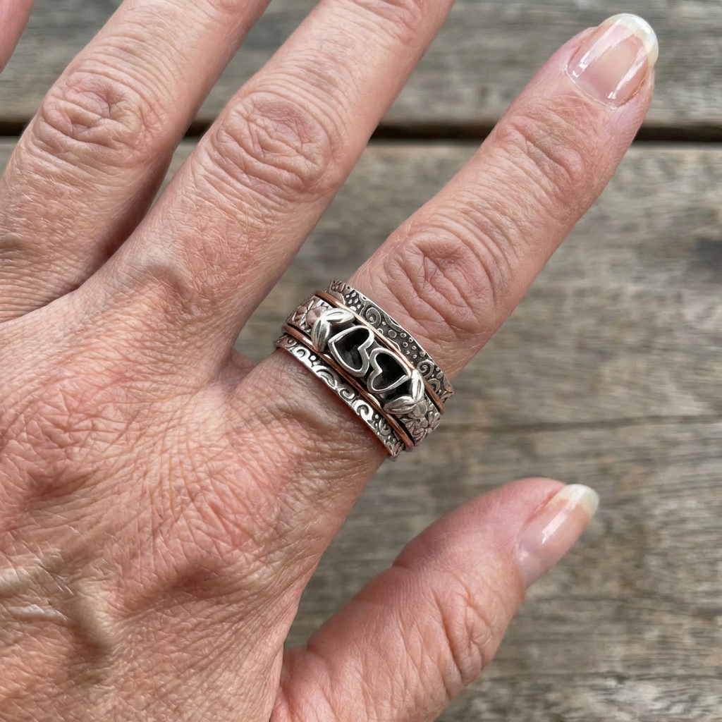 Butterfly Heart Silver Plated Spinner Ring