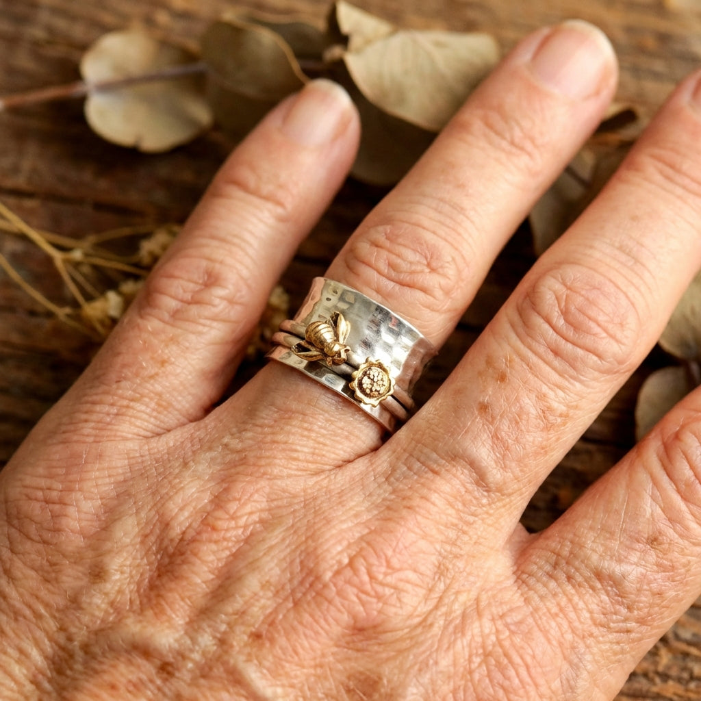Vintage Easy Bee Flower Wide Rings