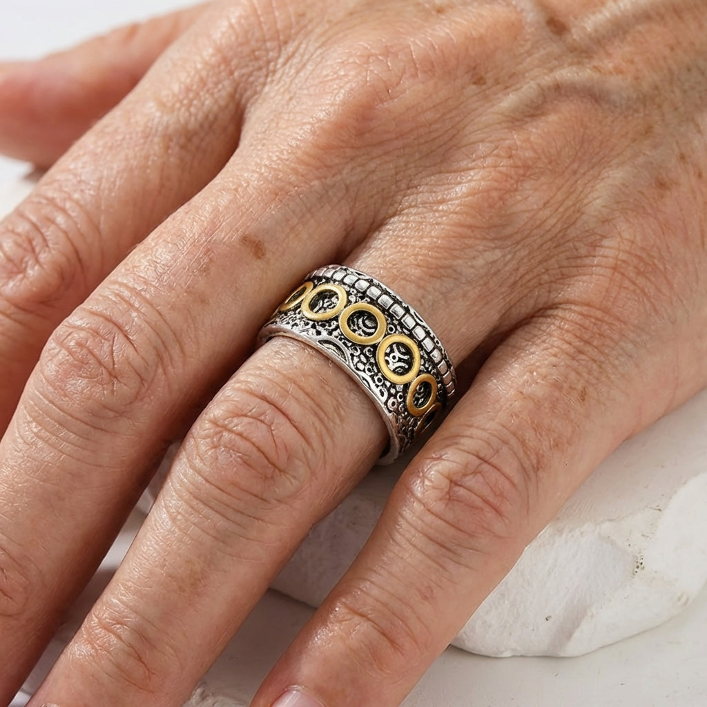Retro Two-Tone Copper and Silver Multi-Circle Ring