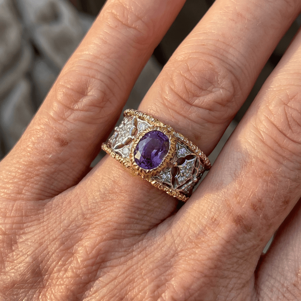 Vintage Micro Pave Purple Zirconia Wide Ring
