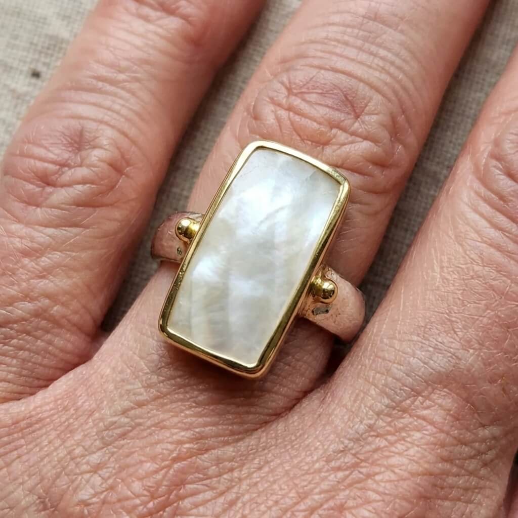 Geometric Moonstone Ring