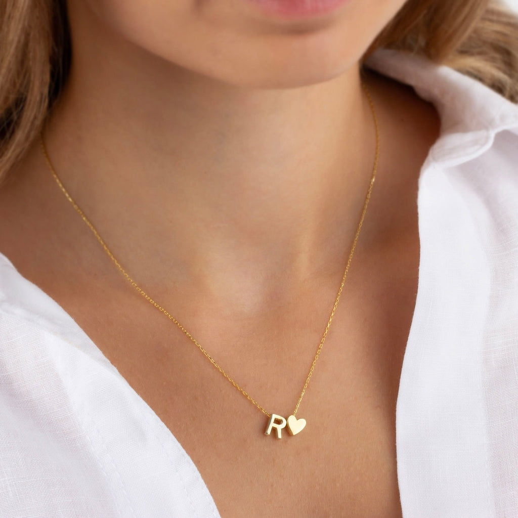 Personalized Letter & Heart Initial Necklace