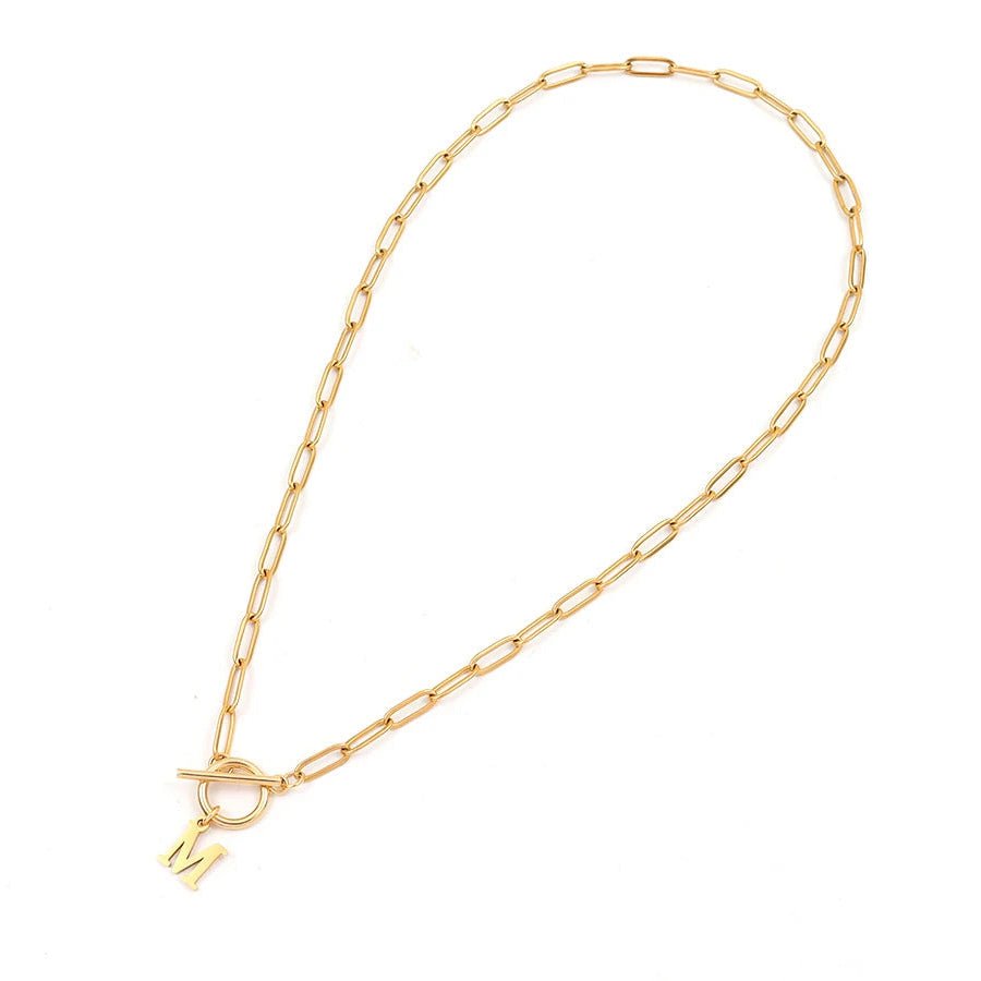 Paperclip Initial Necklace with Circle Toggle Clasp
