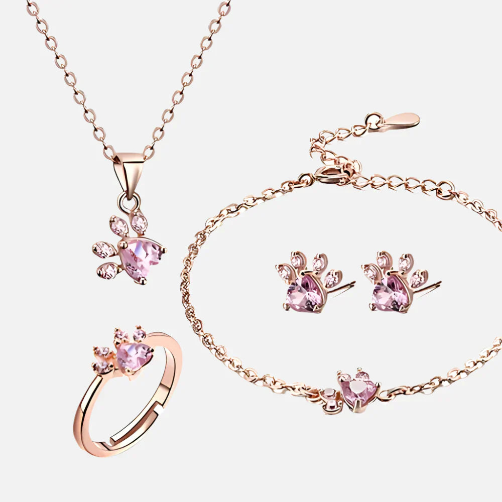 Arbour -4-Piece Jewelry Set in Rose Gold with Paw & Zirconia Heart