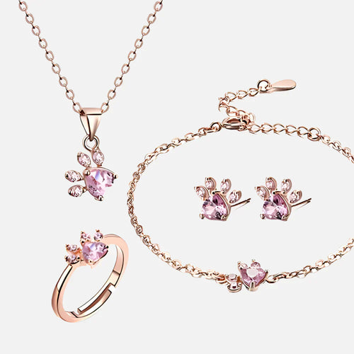 Arbour -4-Piece Jewelry Set in Rose Gold with Paw & Zirconia Heart