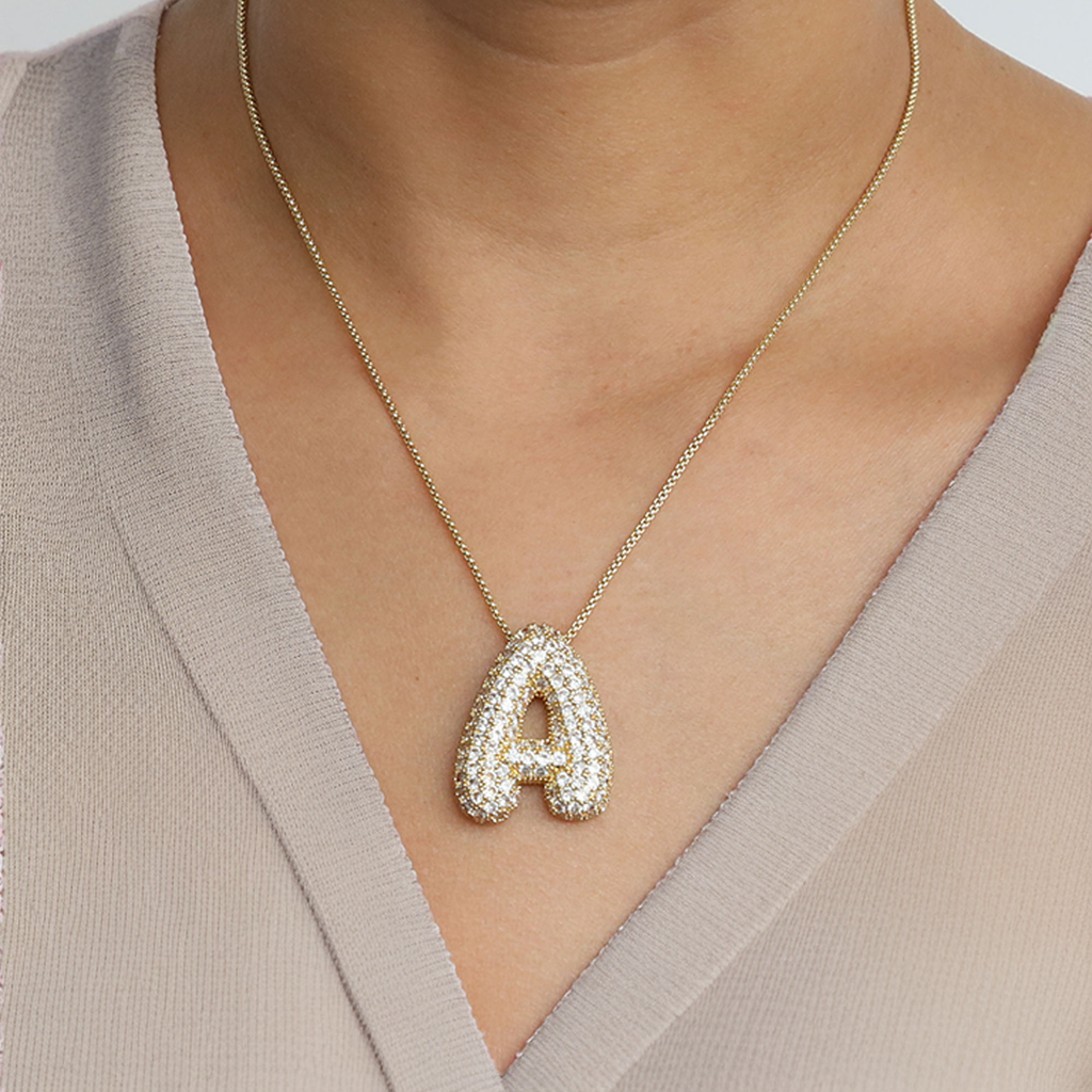 Pavé Diamond Bubble Initial Necklace