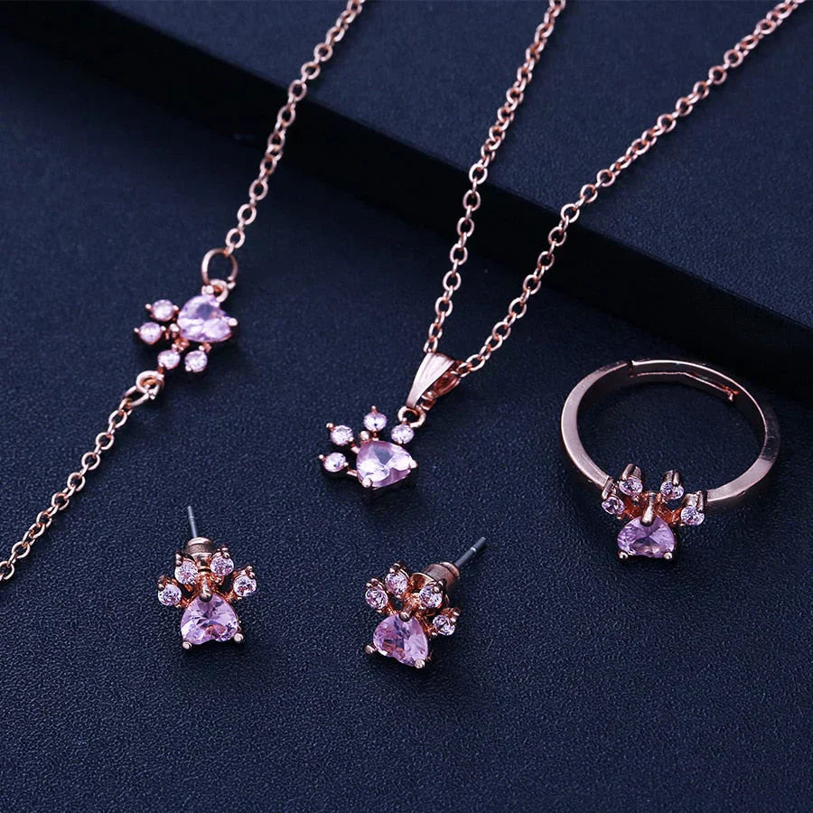 Arbour -4-Piece Jewelry Set in Rose Gold with Paw & Zirconia Heart