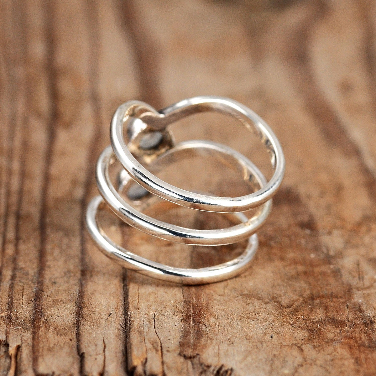 Bohemian Triple Chevron Rainbow Moonstone Silver Ring